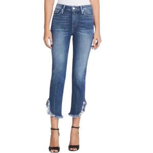 PAIGE Hoxton Straight Ankle Jeans Womens 28 Blue Denim Stretchy Raw Hem Med Wash